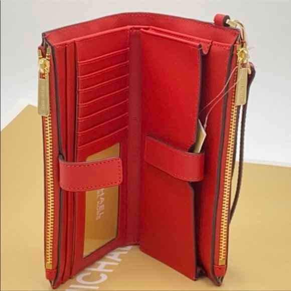 Michael Kors Large Double Zip Wristlet Leather Flame Color - Picture 9 of 16
